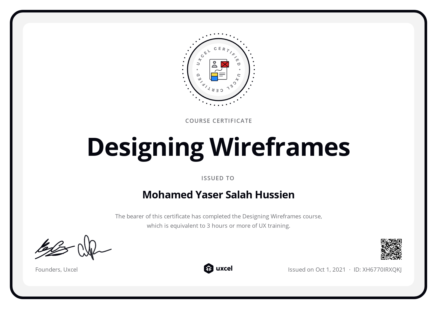 Mohamed Yaser Salah's certificate
